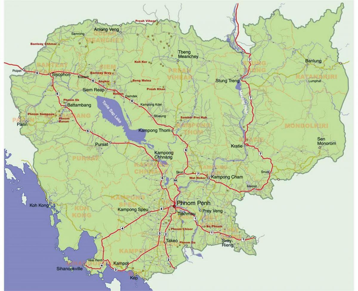 detaljerad karta över Kambodja