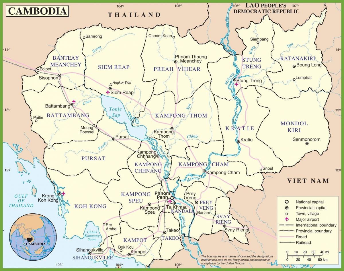 Karta över Kambodja politiska