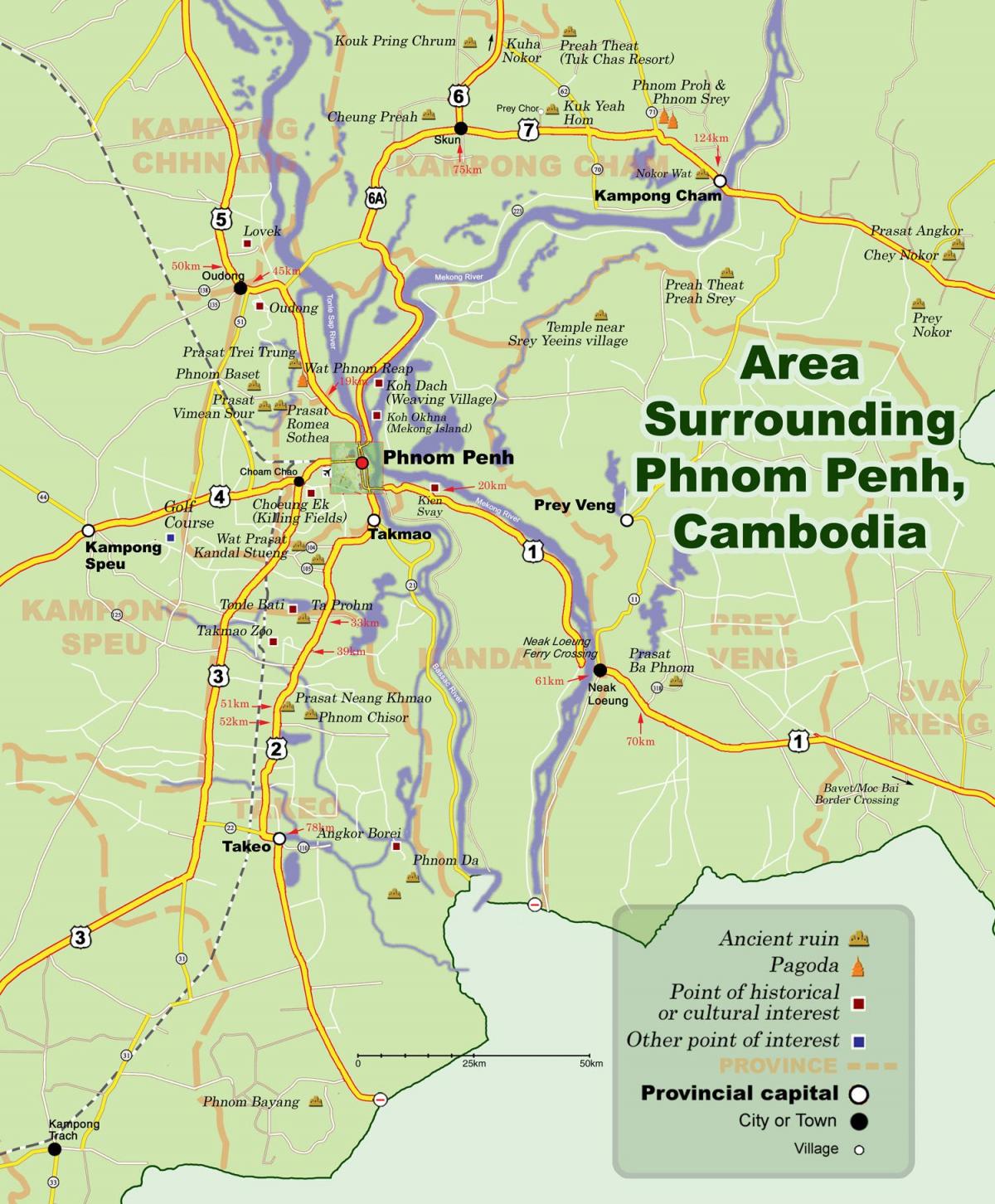 Karta över phnom penh, Kambodja